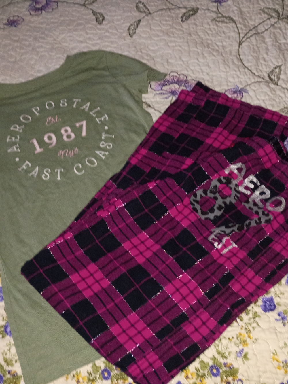 Vintage Y2K Aeropostale Plaid Pajama Bottoms Logo Tee T Shirt